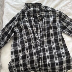 Black and White Plaid Button-Up Shirt